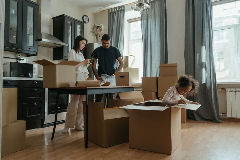 Family packing for a house move