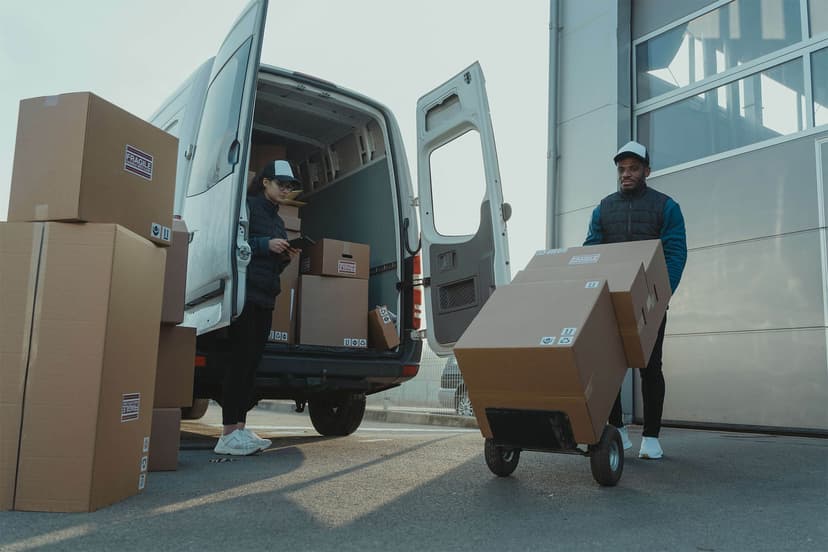 Man and van team loading boxes