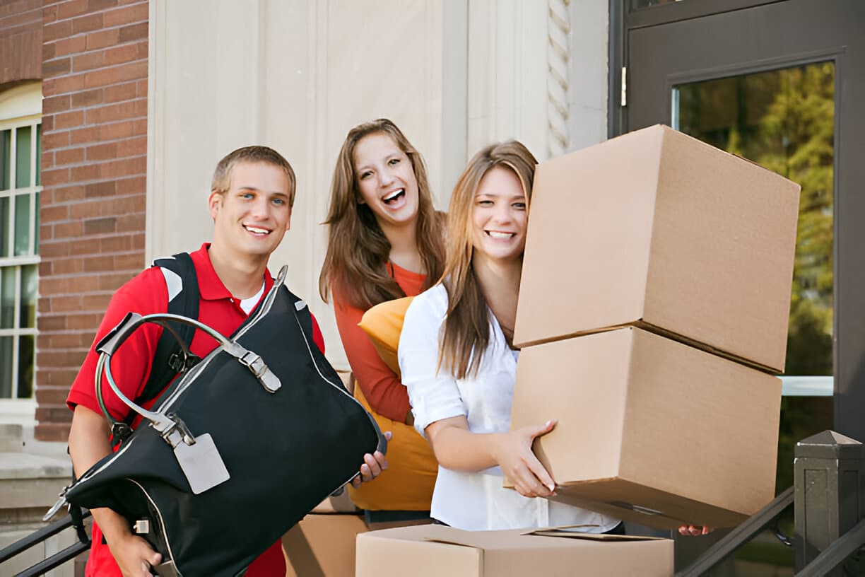 Students moving into university accommodation